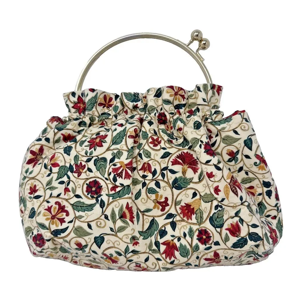 Handmade Brass Handle Bermuda Bag Extra Cover Reversible Florals Cottage Preppy